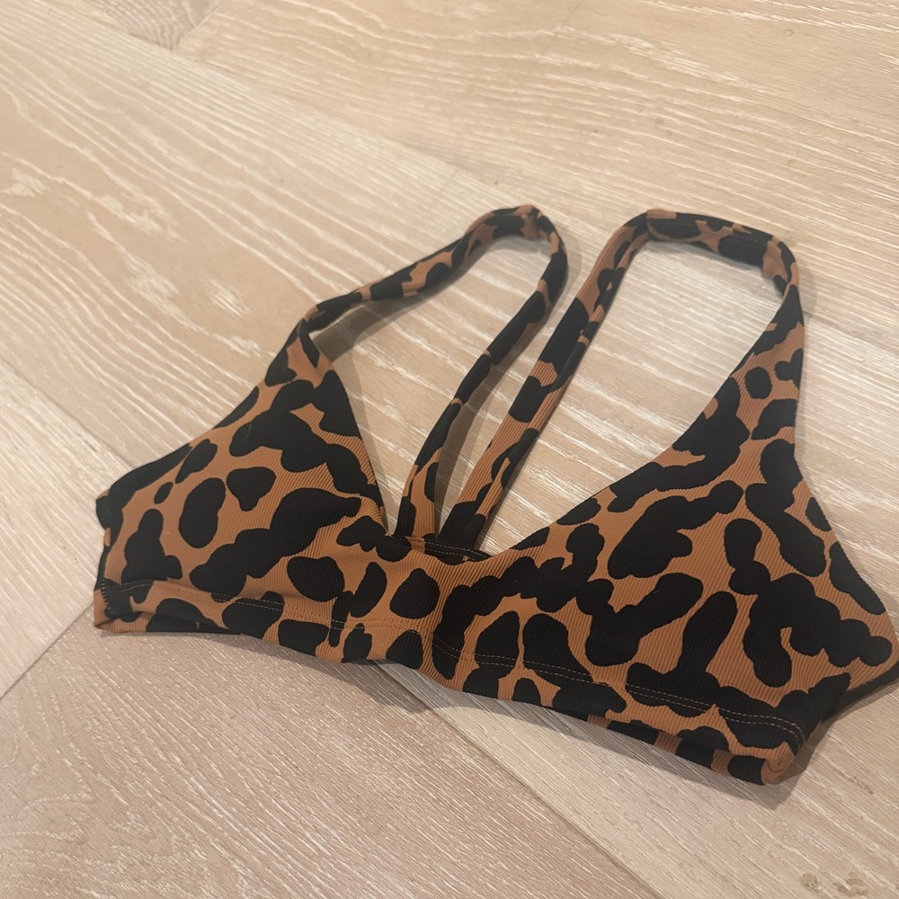 Salty Honey Leopard Print Bikini Top “BITE”  - Brown/Black - M